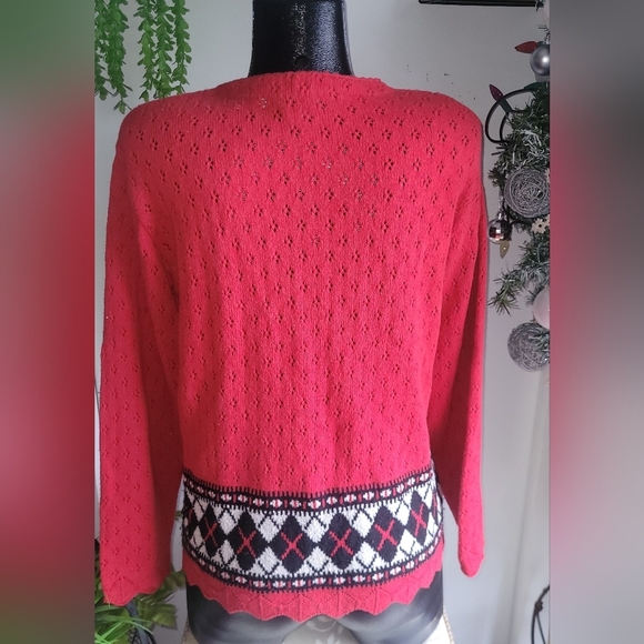 Northern Traditions Red and Black Argyle & Dog Knit Sweater S - Picture 8 of 9